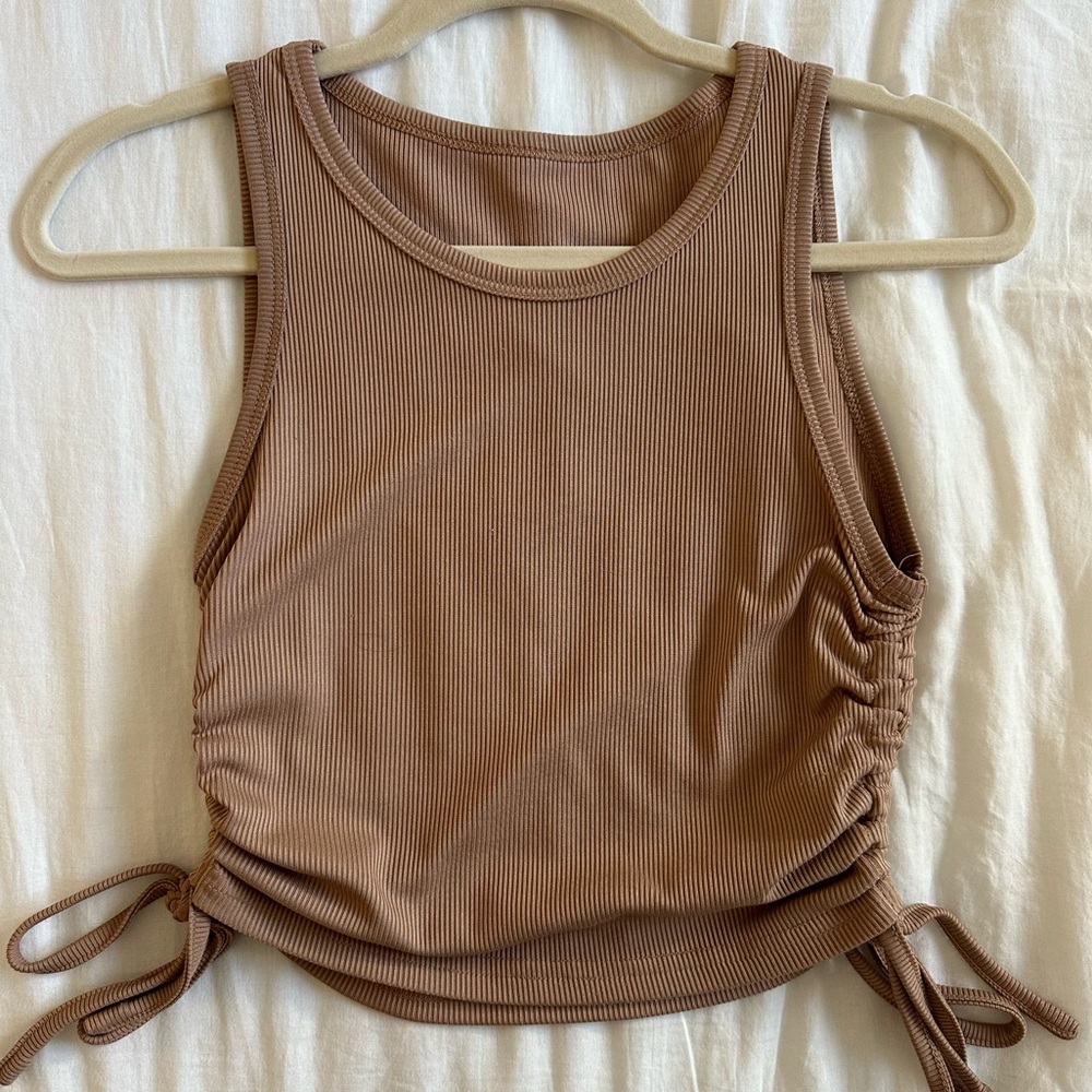 Tan Ribbed Cinch Top